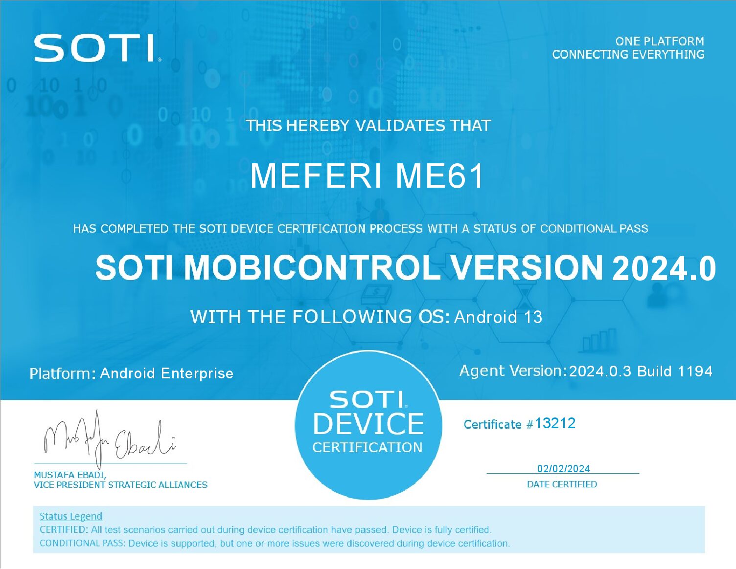 MEFERI_ME61_SOTI_证书 MEFERI_ME61_SOTI_证书