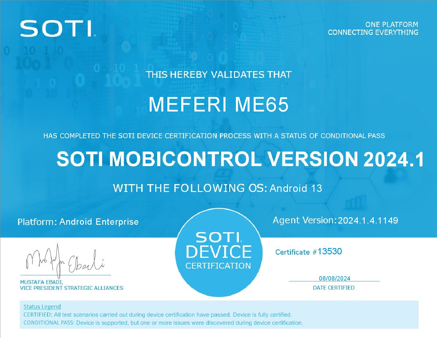 MEFERI_ME65_SOTI_证书 MEFERI_ME65_SOTI_证书